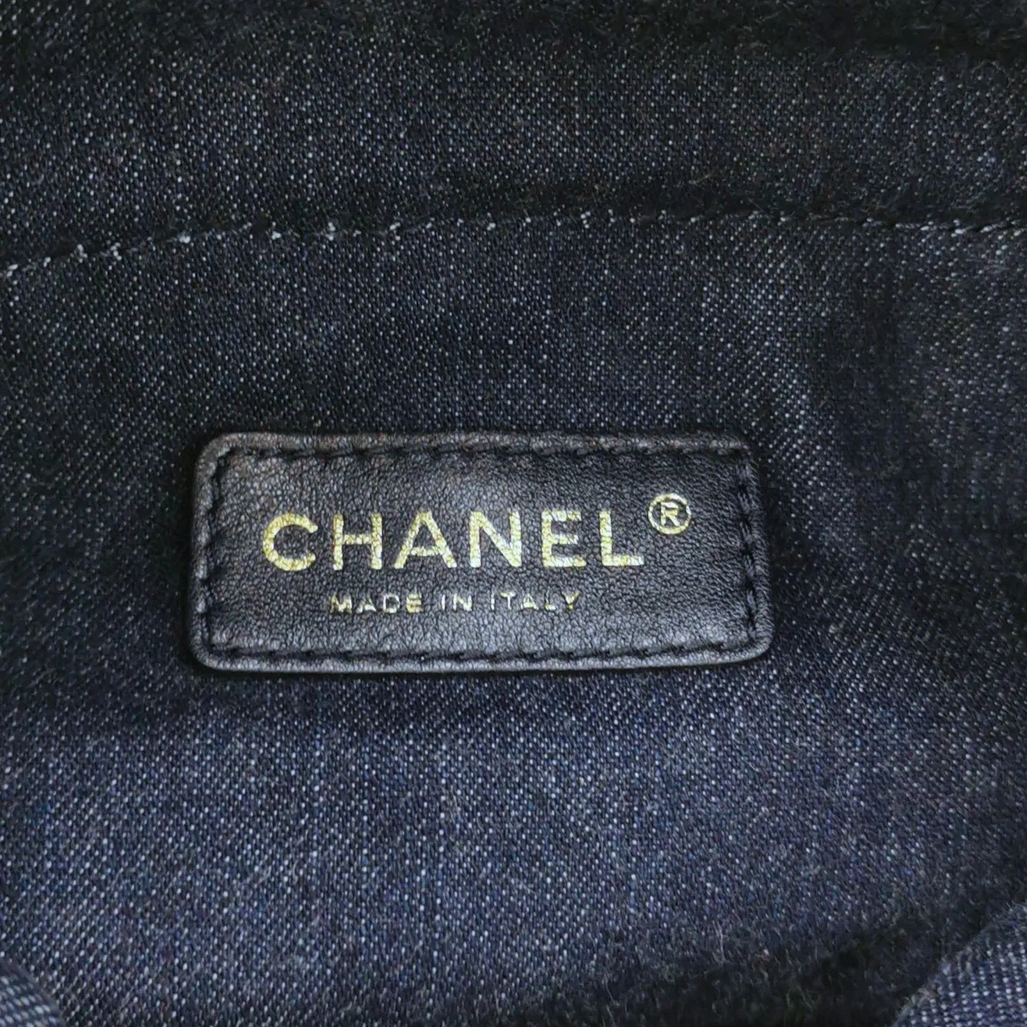 Chanel Drawstring Handbag Woven Denim and Straw