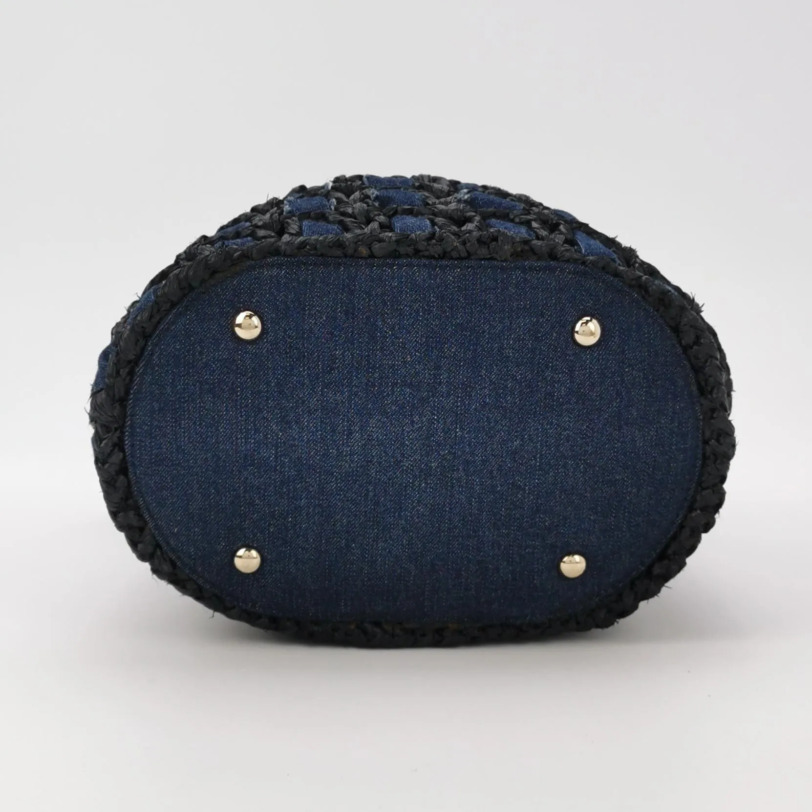 Chanel Drawstring Handbag Woven Denim and Straw