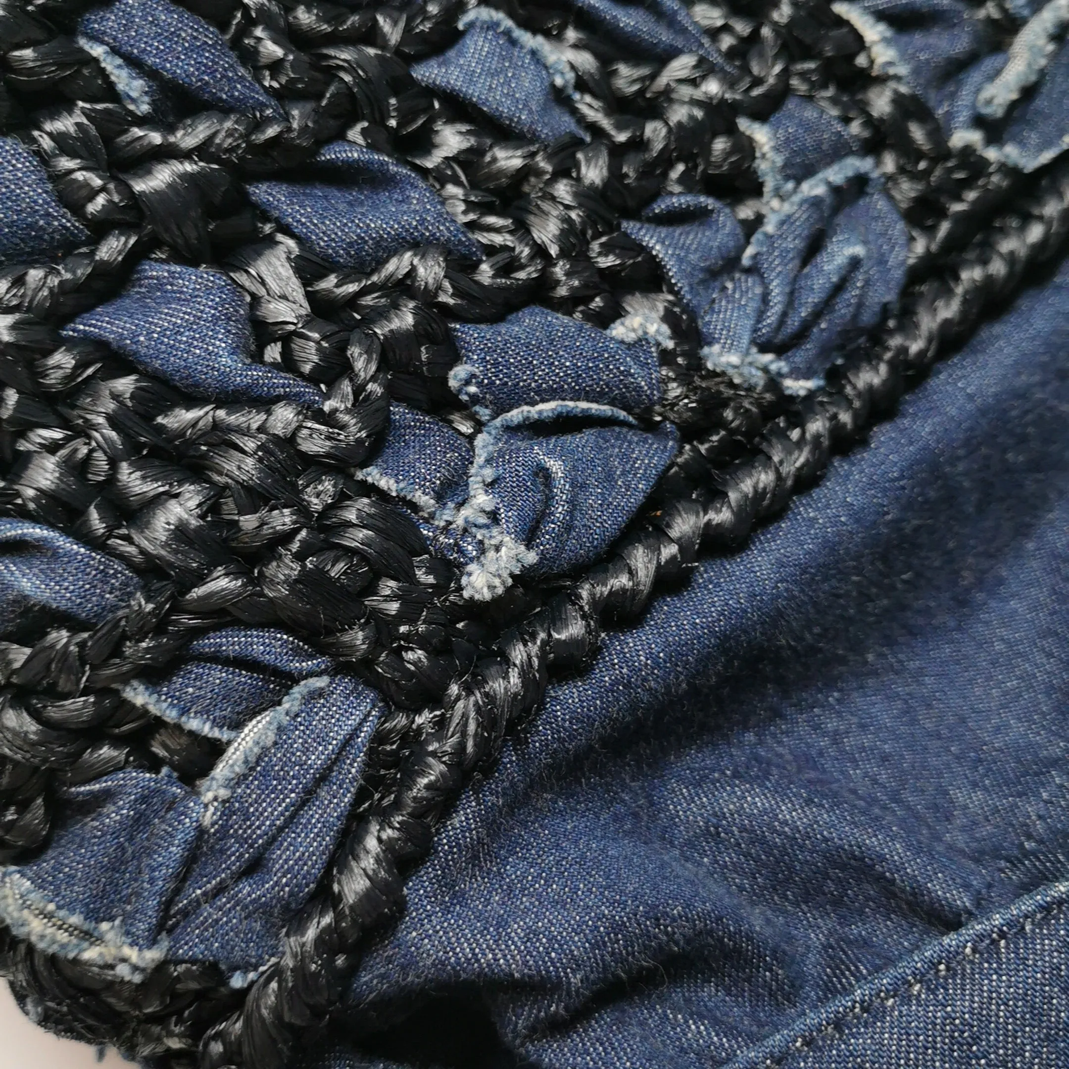 Chanel Drawstring Handbag Woven Denim and Straw