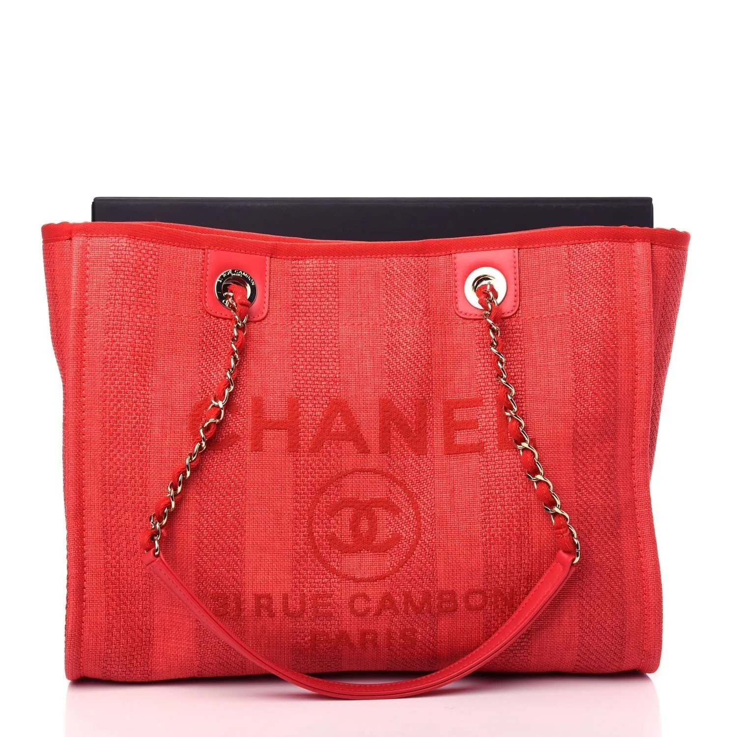 CHANEL Mixed Fibers Striped Deauville Tote
