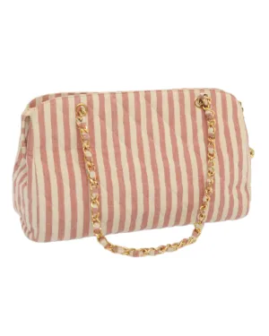 CHANEL Quilted Striped Shoulder Bag Model Pink and White