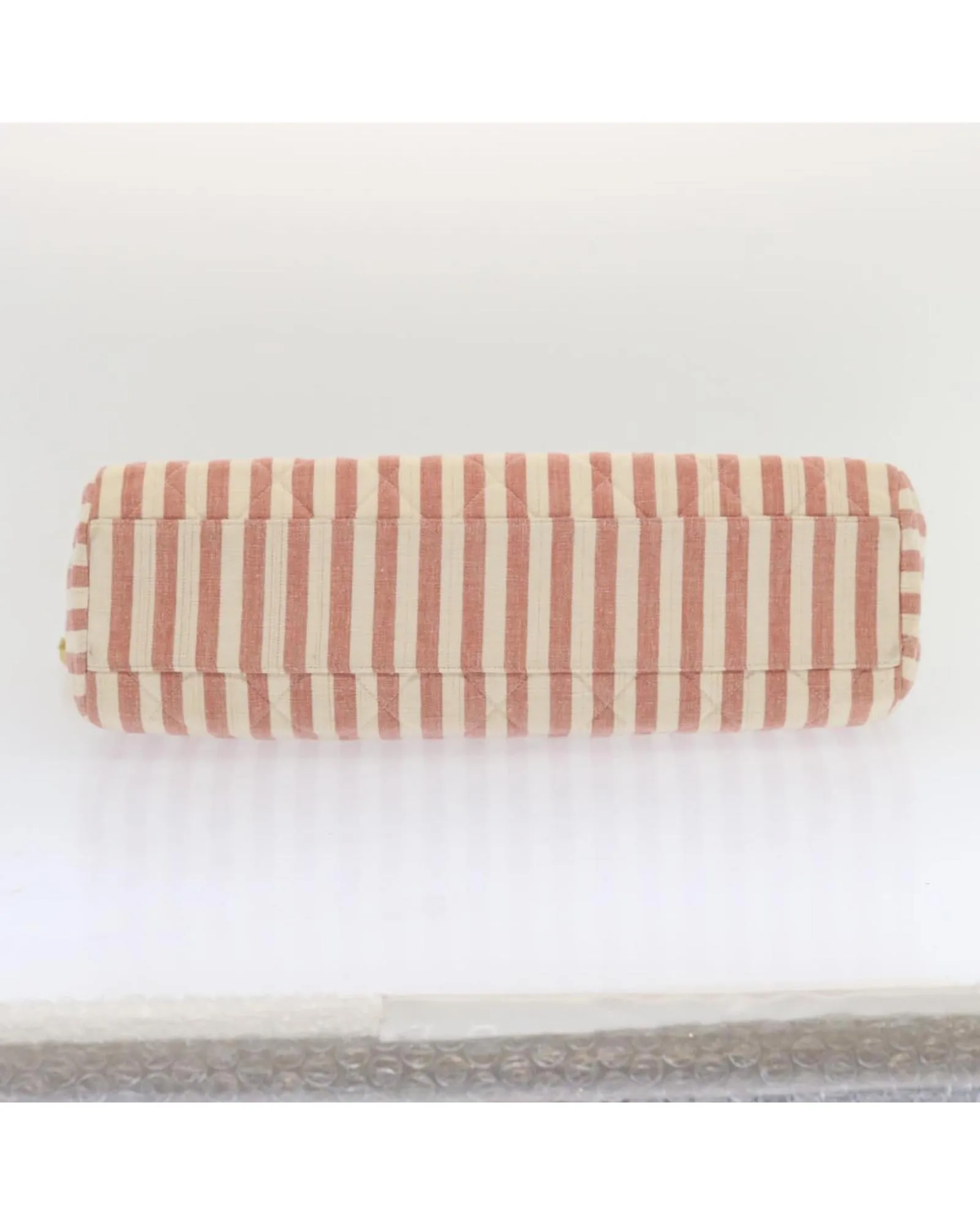 CHANEL Quilted Striped Shoulder Bag Model Pink and White