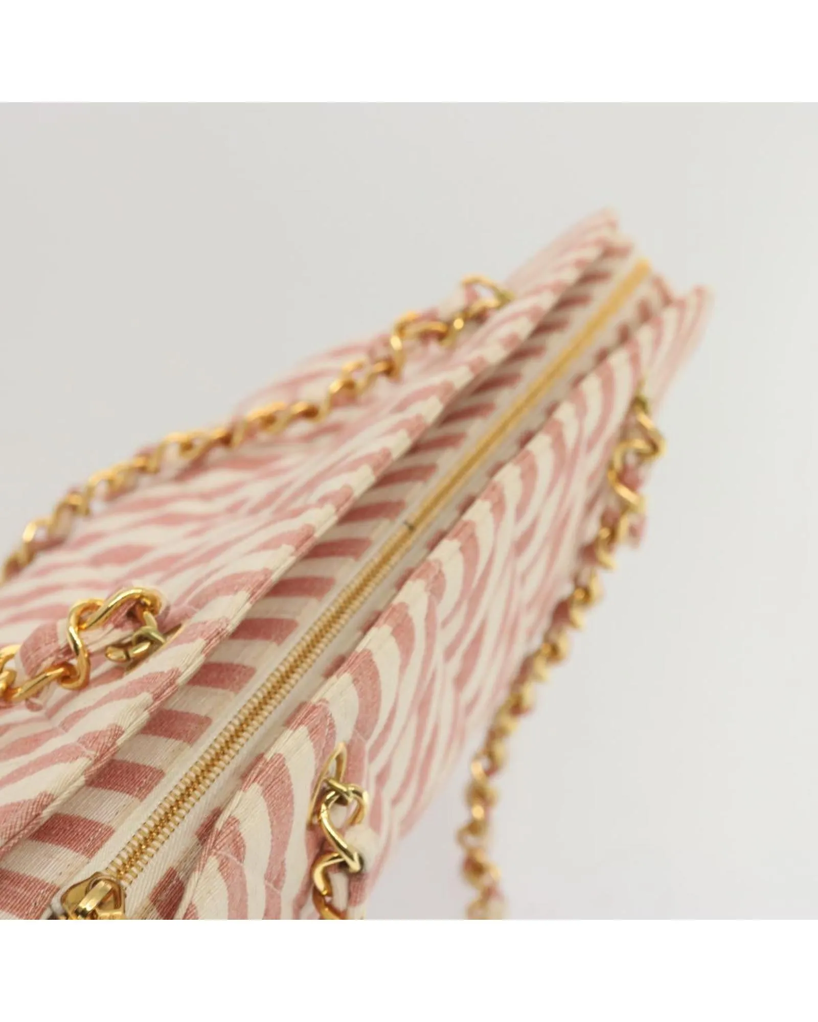 CHANEL Quilted Striped Shoulder Bag Model Pink and White