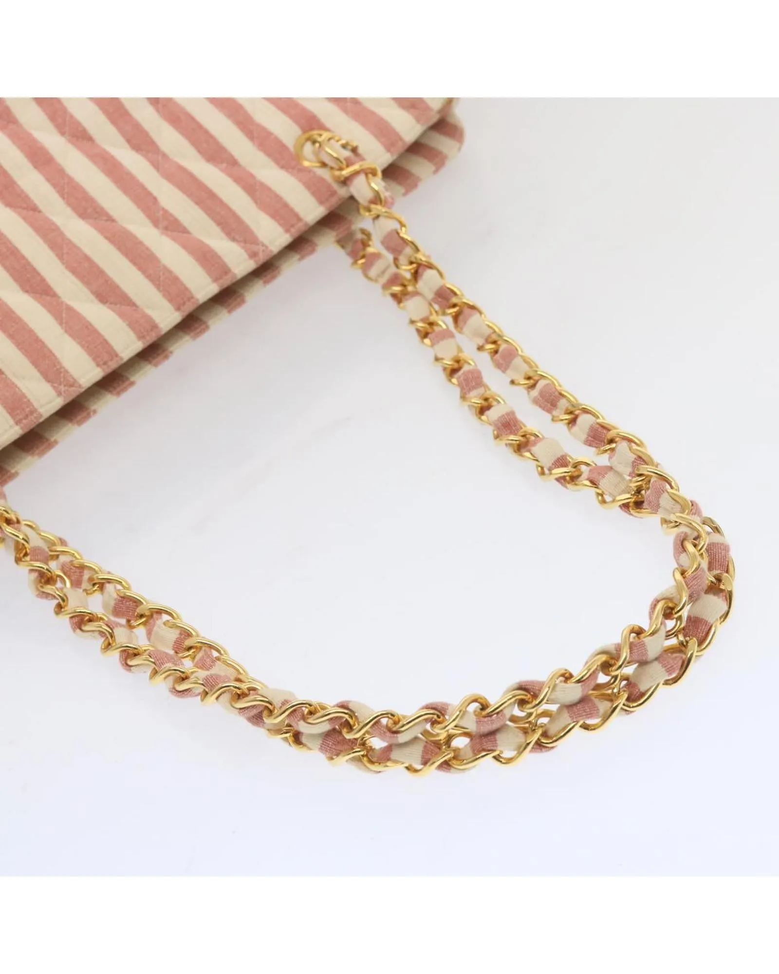 CHANEL Quilted Striped Shoulder Bag Model Pink and White