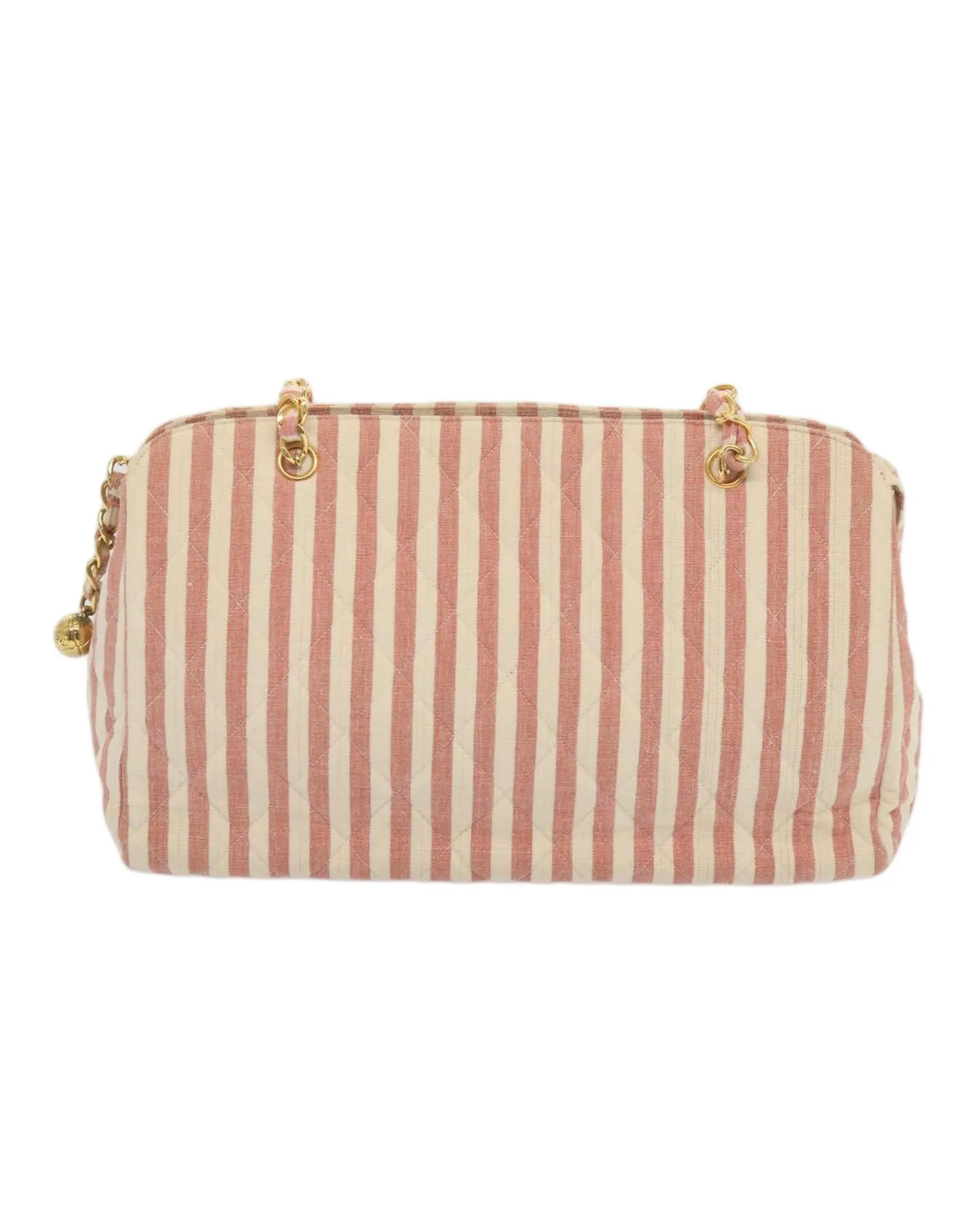CHANEL Quilted Striped Shoulder Bag Model Pink and White