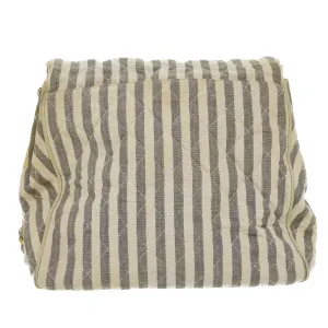 CHANEL Striped Matelasse Chain Shoulder Bag Canvas White Gray CC bs3642