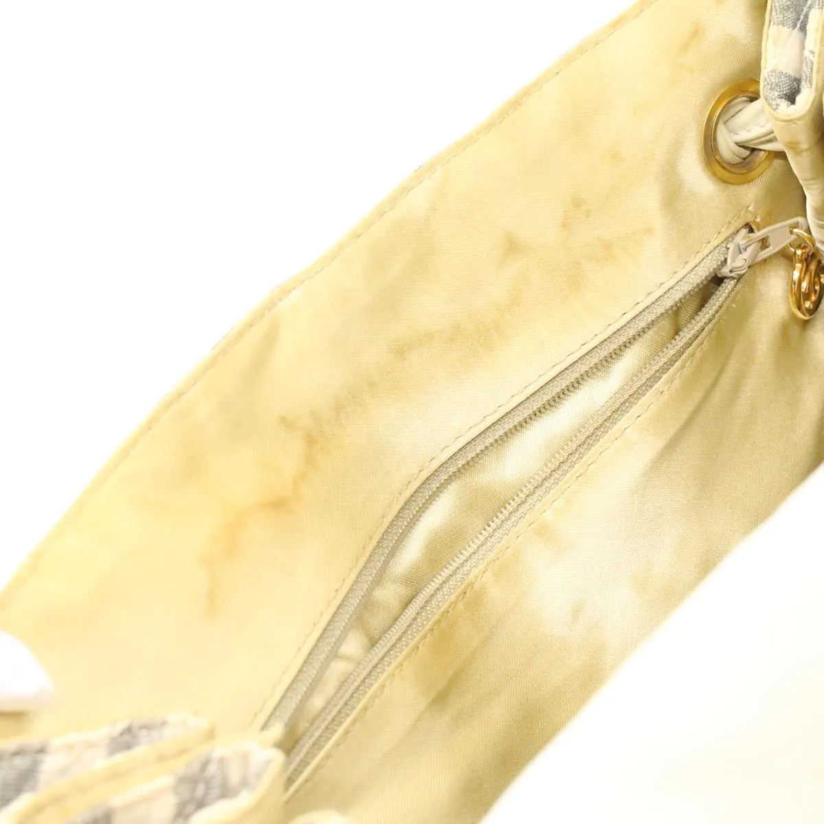 CHANEL Striped Matelasse Chain Shoulder Bag Canvas White Gray CC bs3642