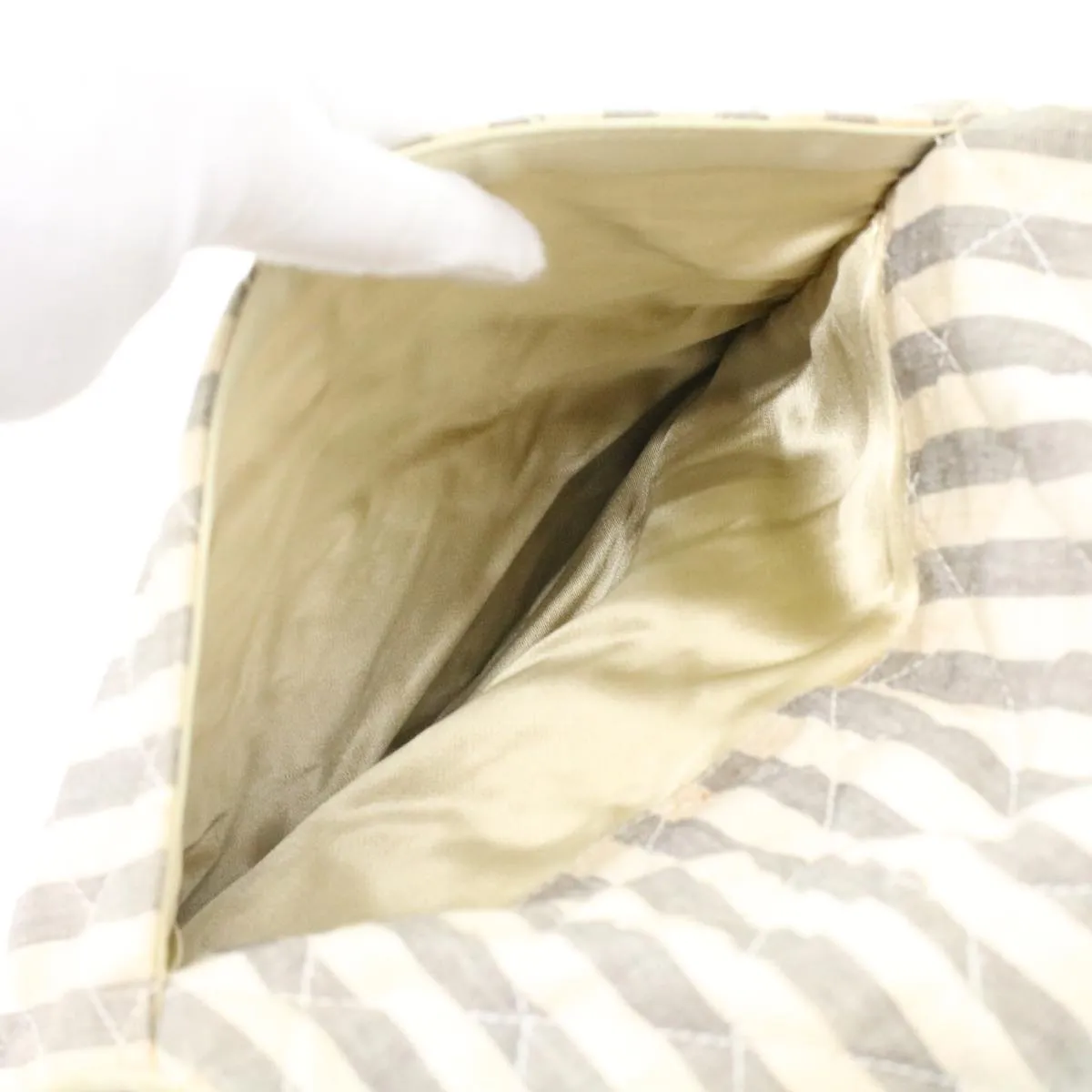 CHANEL Striped Matelasse Chain Shoulder Bag Canvas White Gray CC bs3642