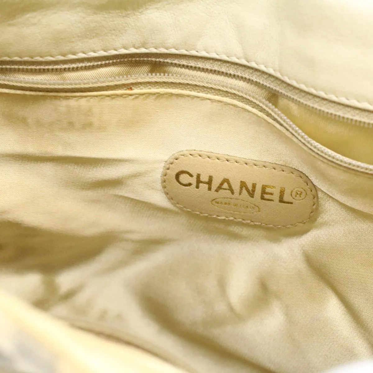 CHANEL Striped Matelasse Chain Shoulder Bag Canvas White Gray CC bs3642