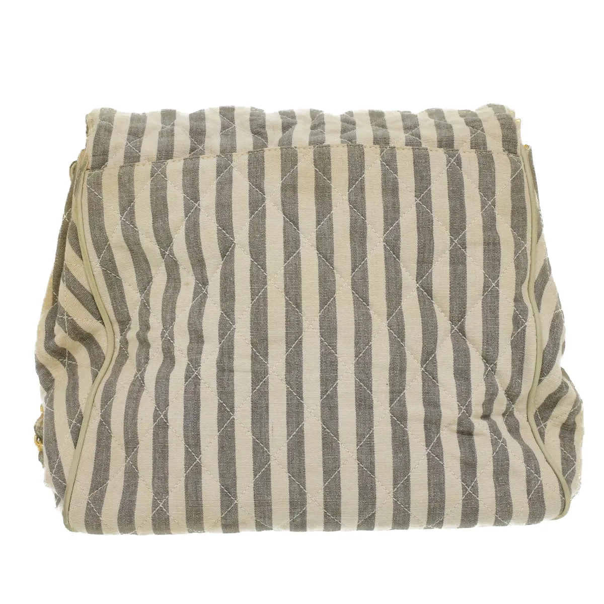 CHANEL Striped Matelasse Chain Shoulder Bag Canvas White Gray CC bs3642