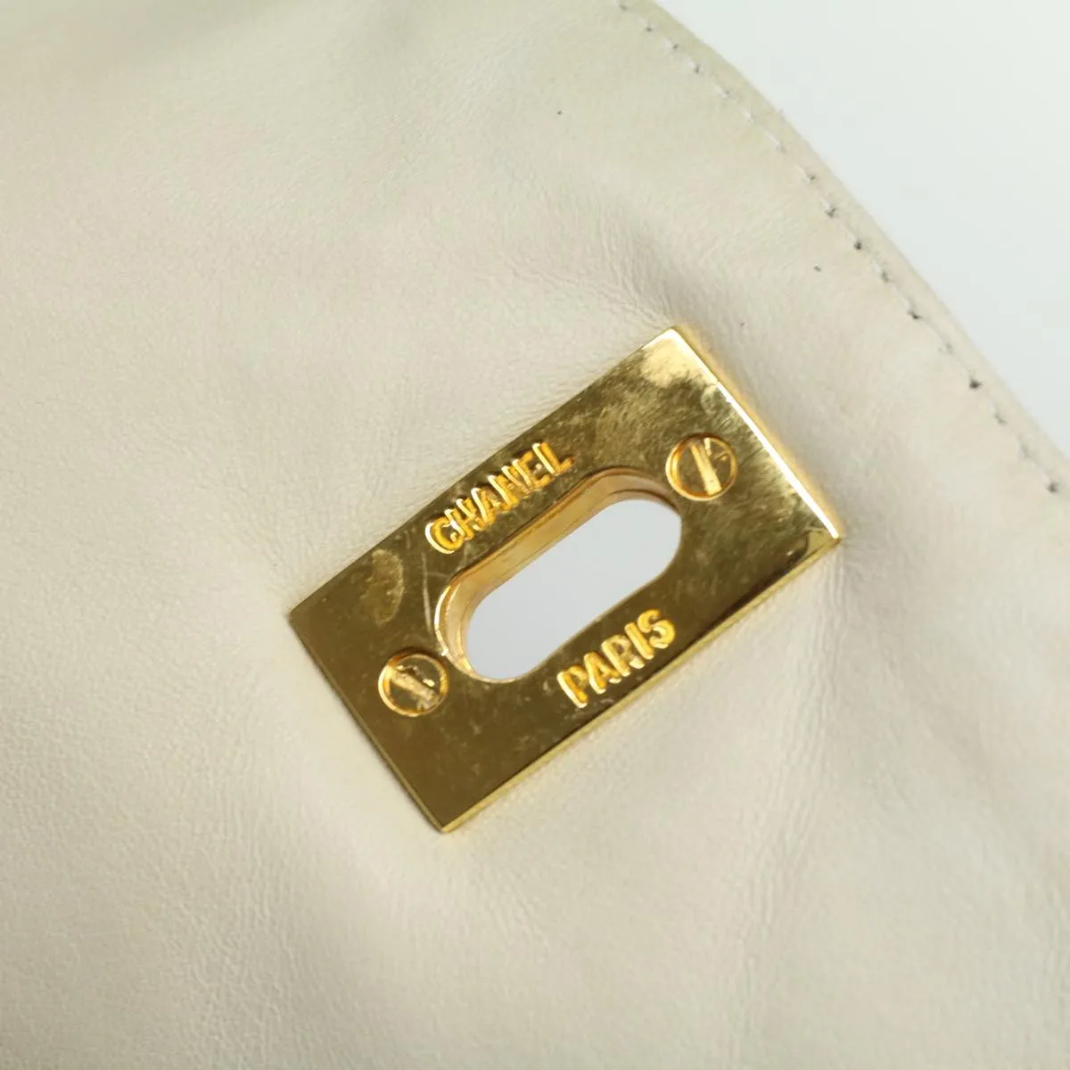 CHANEL Striped Matelasse Chain Shoulder Bag Canvas White Gray CC bs3642