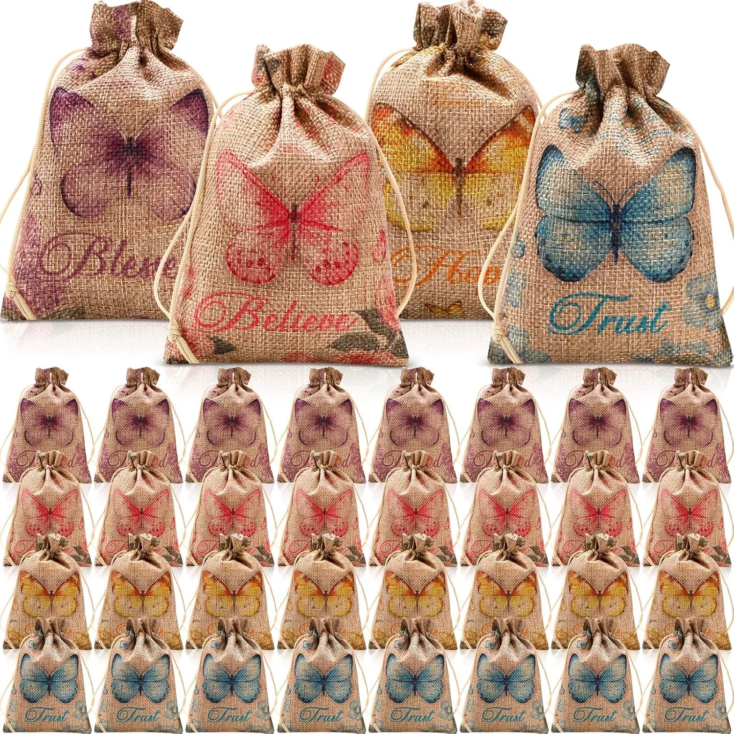 Chapou 36 Pcs Bible Verse Gift Bags 6 x 4'' Christian Religious Burlap Bag Butterfly Blessed Bags with Drawstring Linen Bags Gift Pouches for Mom Gifts Graduation Birthday Party Favors
