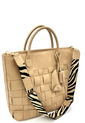 Charlotte Woven Leather Tote Bag - Hazelnut