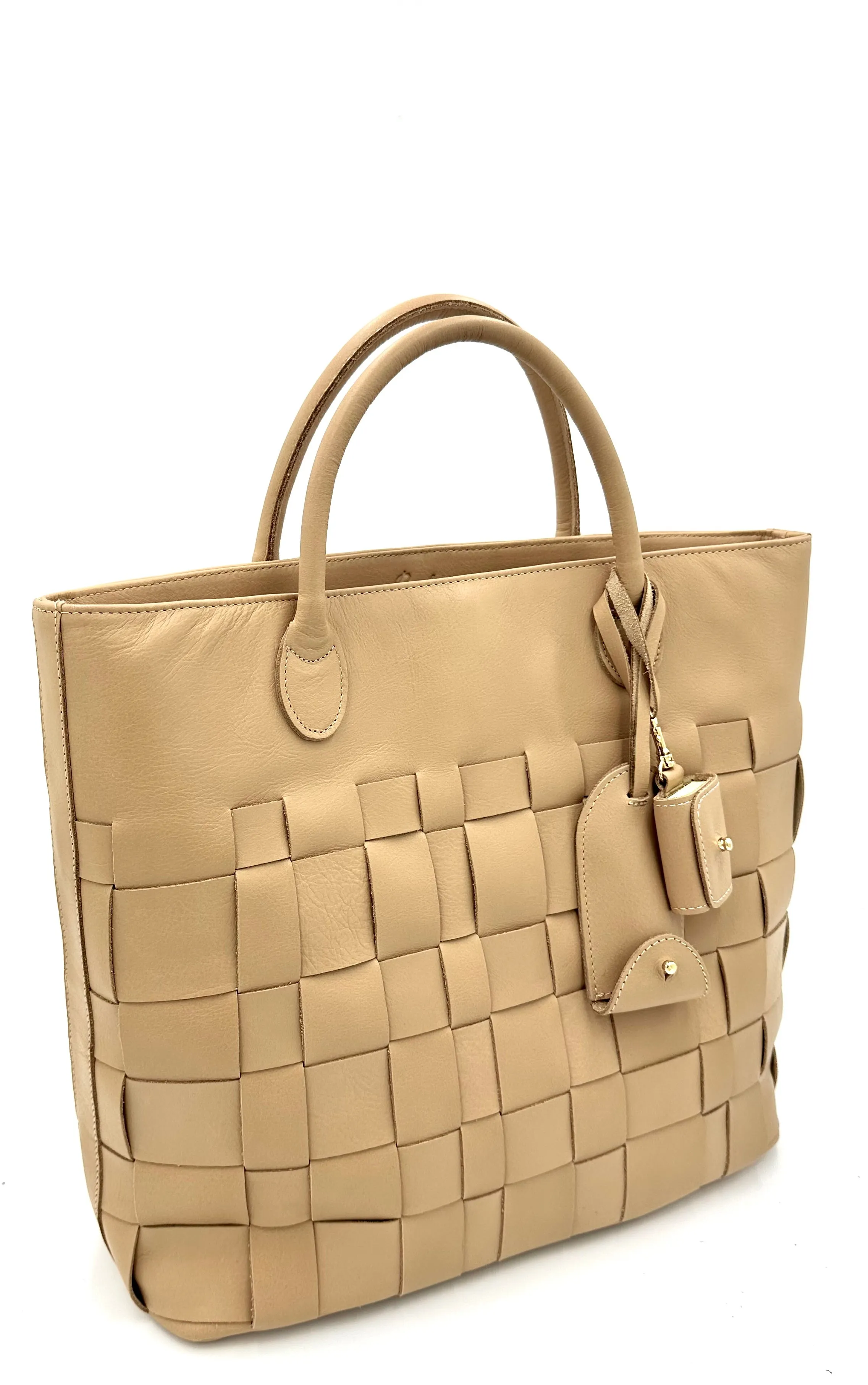 Charlotte Woven Leather Tote Bag - Hazelnut