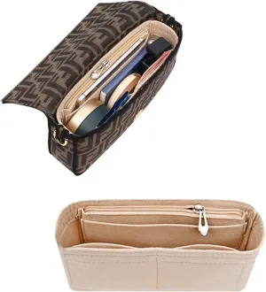 Chispee Purse Organizer Insert for Handbags, Softened Felt Insert Bag Organizer for Baguette Bag, Handbag Organizer fit for Baguette, Longchamp (Mini,Beige)