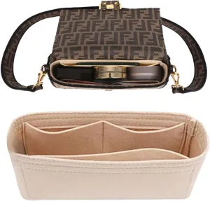 Chispee Purse Organizer Insert for Handbags, Softened Felt Insert Bag Organizer for Tote, Handbag Organizer fit for Baguette, Longchamp (Beige, Medium)
