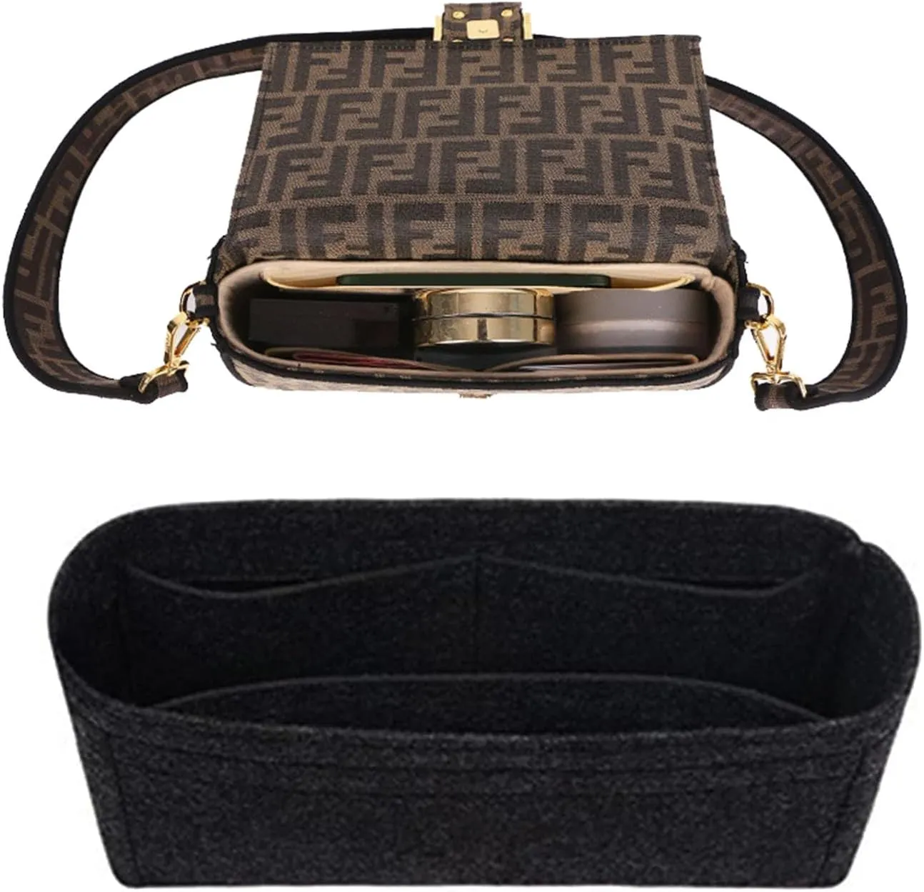 Chispee Purse Organizer Insert for Handbags, Softened Felt Insert Bag Organizer for Tote, Handbag Organizer fit for Baguette, Longchamp (Dark Grey, Medium)