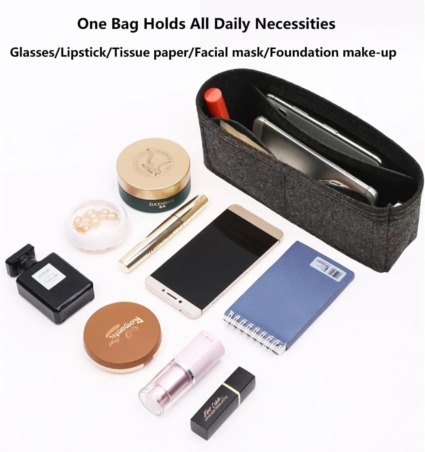 Chispee Purse Organizer Insert for Handbags, Softened Felt Insert Bag Organizer for Tote, Handbag Organizer fit for Baguette, Longchamp (Dark Grey, Medium)