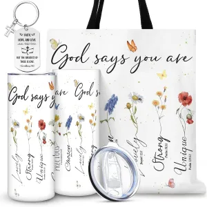 Christian Gifts for Women Faith Religious Spiritual Inspirational Gift Mothers Day Christian Tumbler Bible Tote Bag Regalos Cristianos En Español for Mom Sister Wife(God Says You Are)