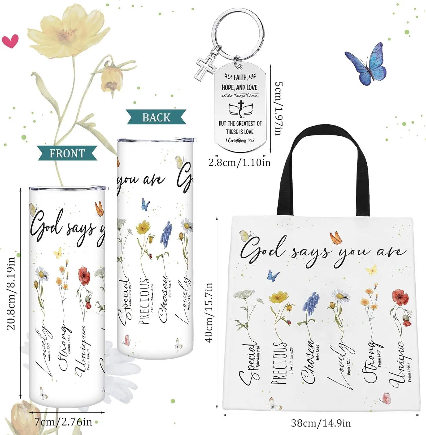 Christian Gifts for Women Faith Religious Spiritual Inspirational Gift Mothers Day Christian Tumbler Bible Tote Bag Regalos Cristianos En Español for Mom Sister Wife(God Says You Are)