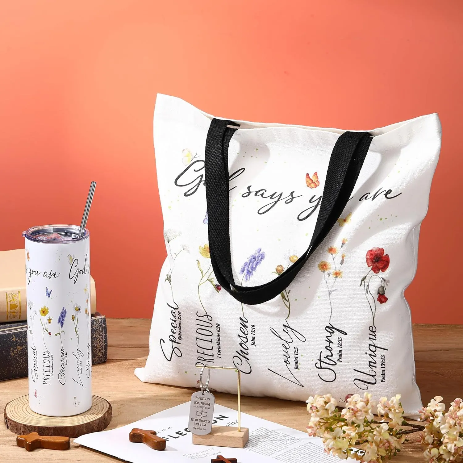 Christian Gifts for Women Faith Religious Spiritual Inspirational Gift Mothers Day Christian Tumbler Bible Tote Bag Regalos Cristianos En Español for Mom Sister Wife(God Says You Are)