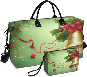 Christmas Bell Green Travel Duffle Bag Duffel Bags Tote Gym Bag Weekender Bag Carry On Duffel Bags with Toiletry Bag Overnight Luggage Bag for Adults Women Airplanes Men Sports Ttrip Yoga