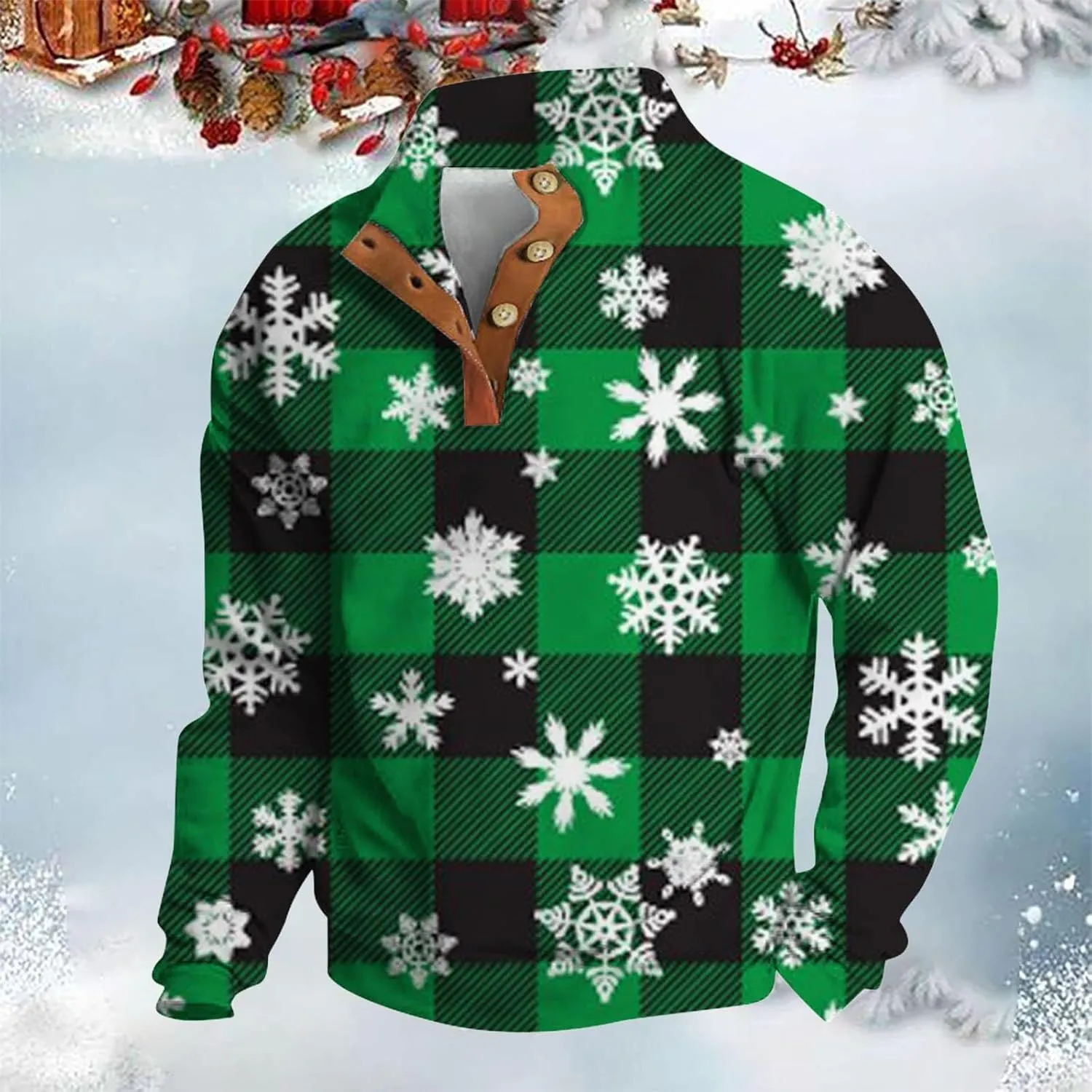 Christmas Sweaters Men Ugly Sweatshirts Funny Holiday Pullovers Button Long Sleeve Lightweight Big Tall Polo Shirts