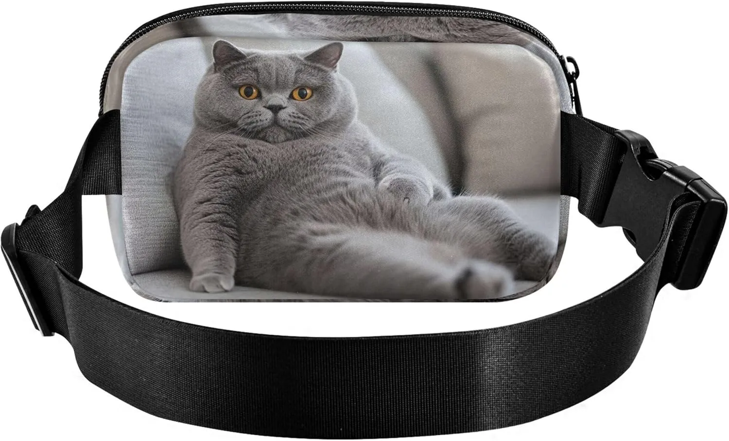 Chubby Gray Cat Relaxing Fanny Packs for Women Waterproof Large Hip Belt Bag Cute Crossbody Waist Bag