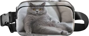 Chubby Gray Cat Relaxing Fanny Packs for Women Waterproof Large Hip Belt Bag Cute Crossbody Waist Bag