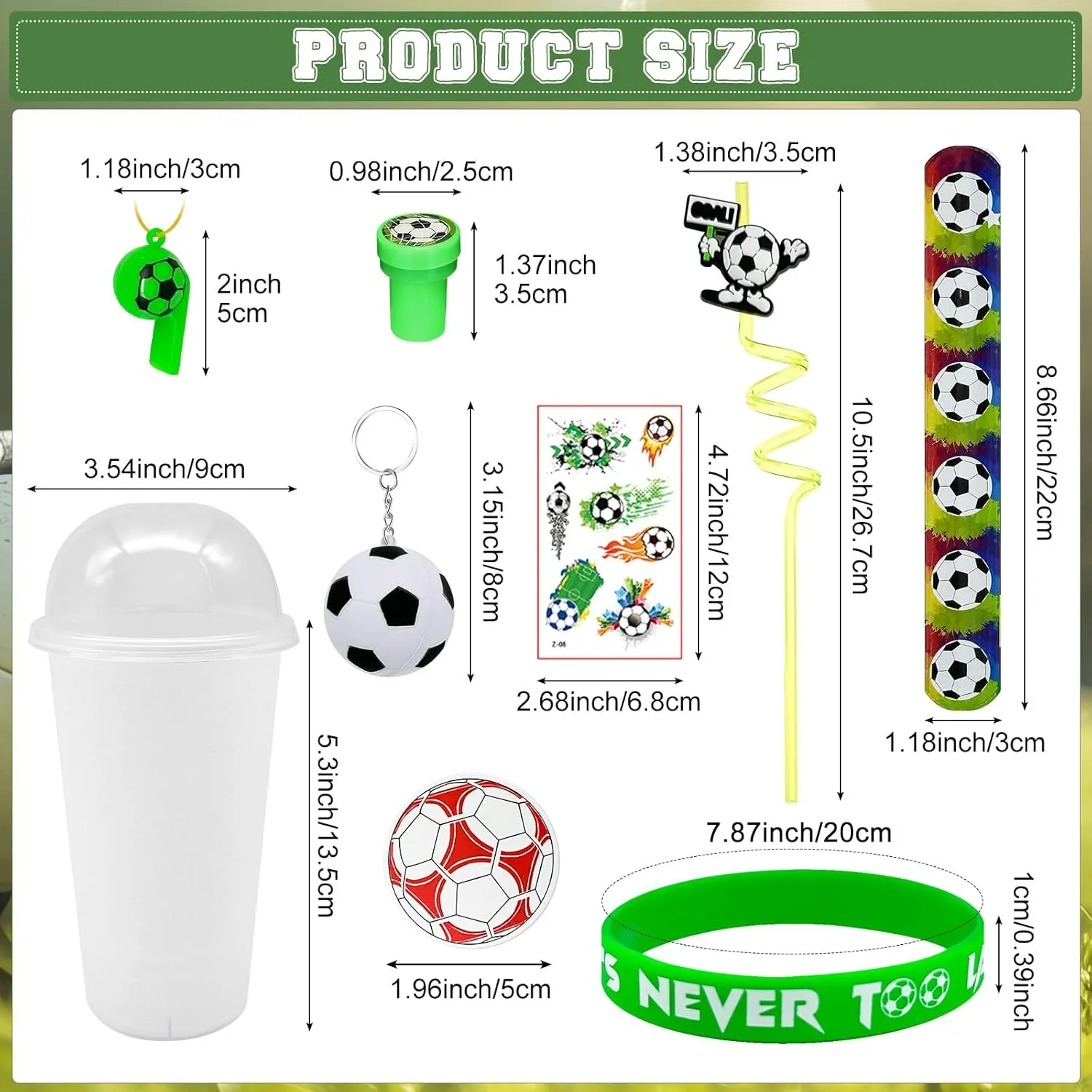 Cinrobiye 146 Pcs Soccer Party Favors, Sports Birthday Party Supplies with Cup Straw Soccer Keychain Tattoo Sticker Slap Bracelet Whistle Stamper Treat Bag Fillers for Classroom Rewards & Soccer Party