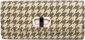 Classic Houndstooth Turnlock Flap Straw Clutch Bag Handbag - Diff Colors