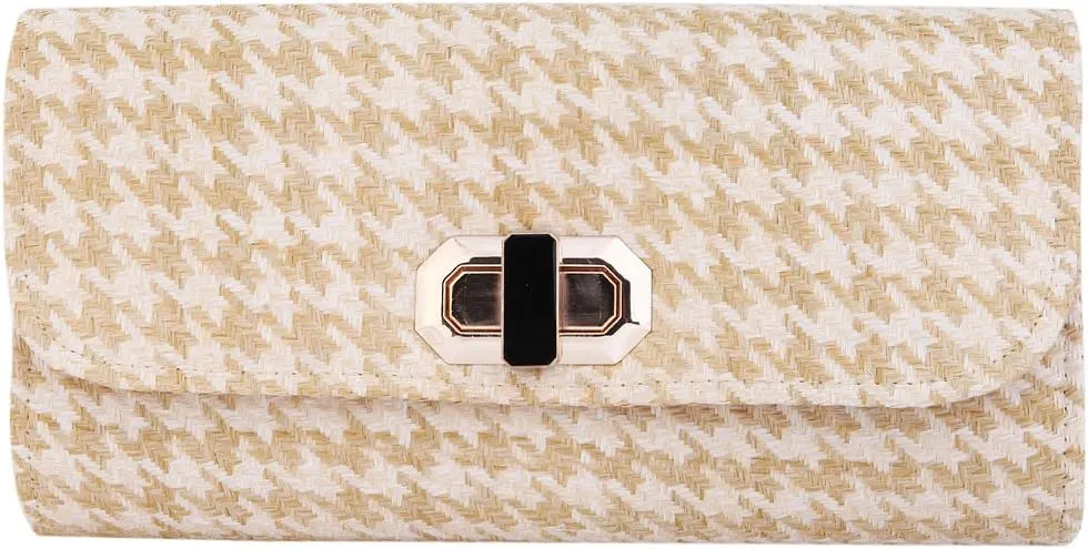 Classic Houndstooth Turnlock Flap Straw Clutch Bag Handbag - Diff Colors