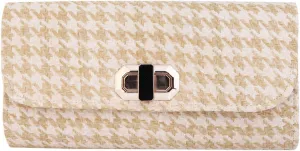 Classic Houndstooth Turnlock Flap Straw Clutch Bag Handbag - Diff Colors