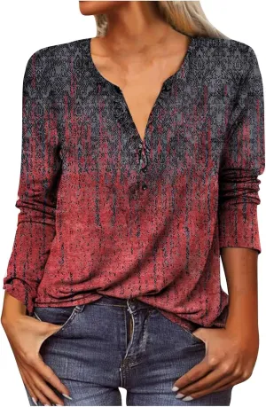 Classic Oversized School Tops for Women Three Quarter Sleeve Summer Floral Softest Tee Thin V Neck Relaxed