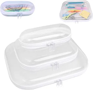 Clear Hard Shell Zipper Case,3PCS Transparent Clear Zipper Pouches,Hard Side Plastic Case Set,Portable Travel Storage Organizer Bins