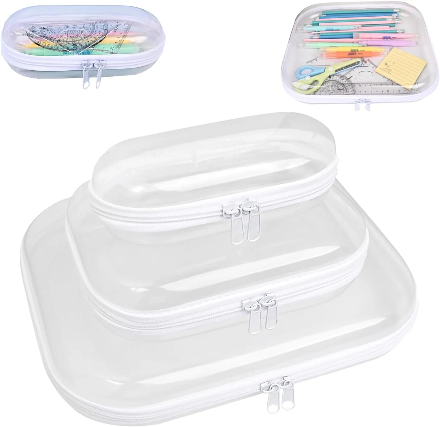 Clear Hard Shell Zipper Case,3PCS Transparent Clear Zipper Pouches,Hard Side Plastic Case Set,Portable Travel Storage Organizer Bins