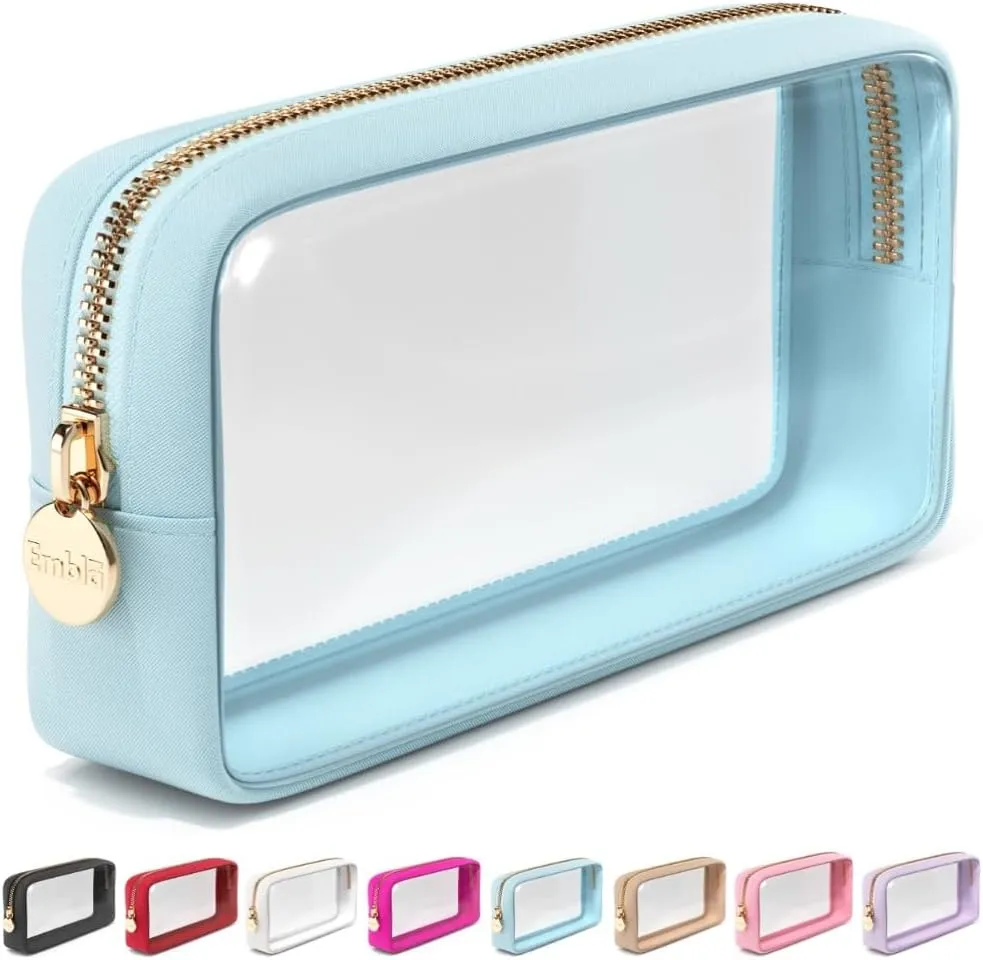 Clear Makeup Bag Zipper Pouch, Transparent Cosmetic Case Organizer, TSA Approved Travel Toiletry Case, Travel Accessories Essentials Makeup Tote for Women, Small Cute Make up Bag for Purse - Sky