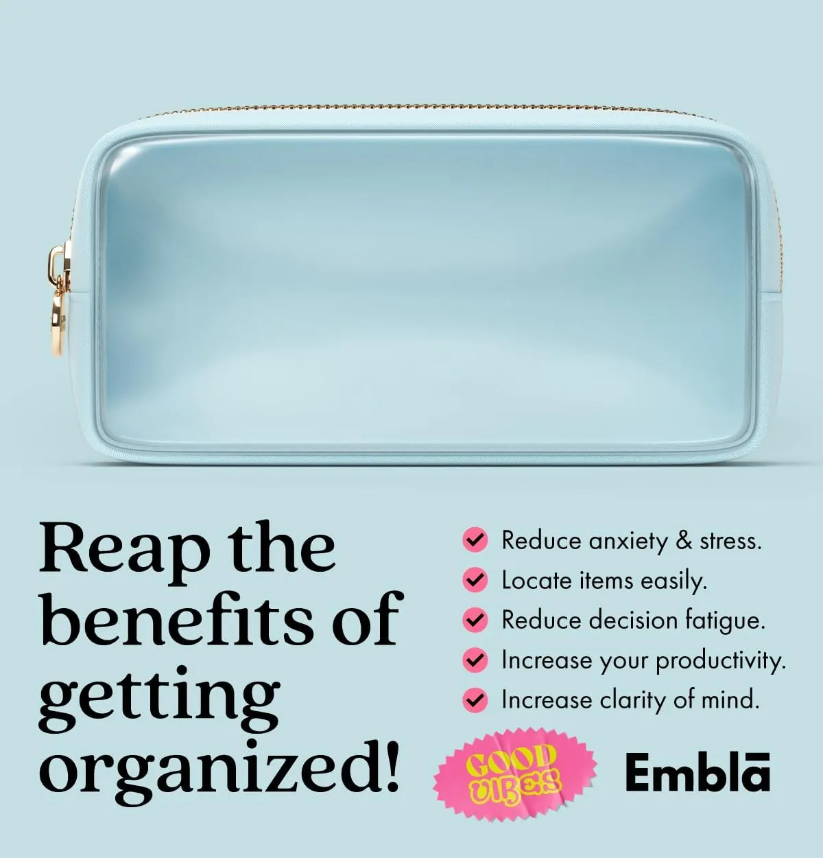 Clear Makeup Bag Zipper Pouch, Transparent Cosmetic Case Organizer, TSA Approved Travel Toiletry Case, Travel Accessories Essentials Makeup Tote for Women, Small Cute Make up Bag for Purse - Sky