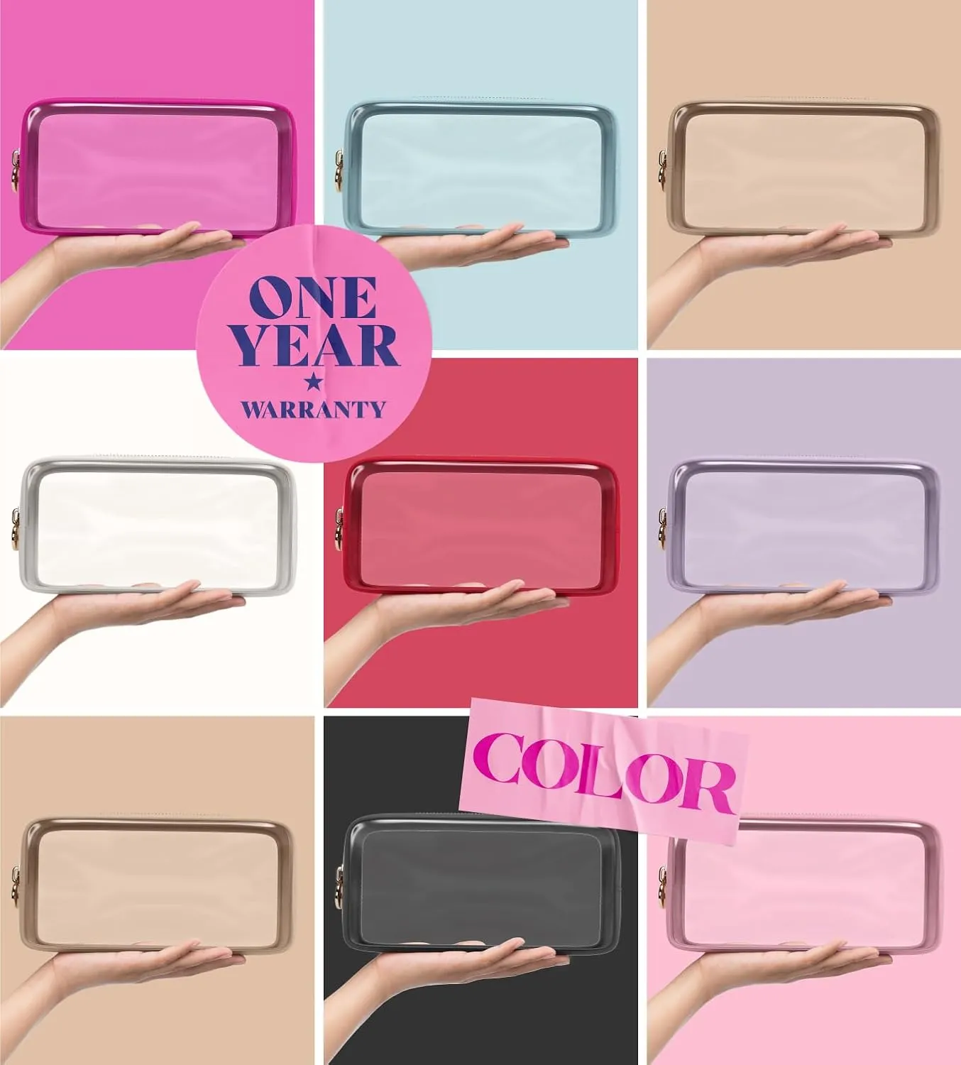Clear Makeup Bag Zipper Pouch, Transparent Cosmetic Case Organizer, TSA Approved Travel Toiletry Case, Travel Accessories Essentials Makeup Tote for Women, Small Cute Make up Bag for Purse - Sky