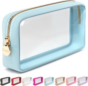 Clear Makeup Bag Zipper Pouch, Transparent Cosmetic Case Organizer, TSA Approved Travel Toiletry Case, Travel Accessories Essentials Makeup Tote for Women, Small Cute Make up Bag for Purse - Sky