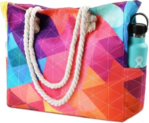 Clothirily Beach Bag for Women - Large Beach Tote Bag, Waterproof Sandproof Beach Bag with Zipper, Large Swim Pool Beach Tote