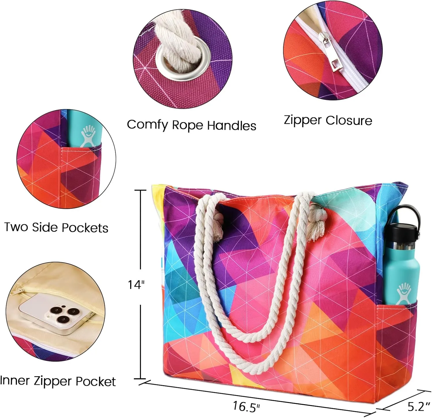 Clothirily Beach Bag for Women - Large Beach Tote Bag, Waterproof Sandproof Beach Bag with Zipper, Large Swim Pool Beach Tote