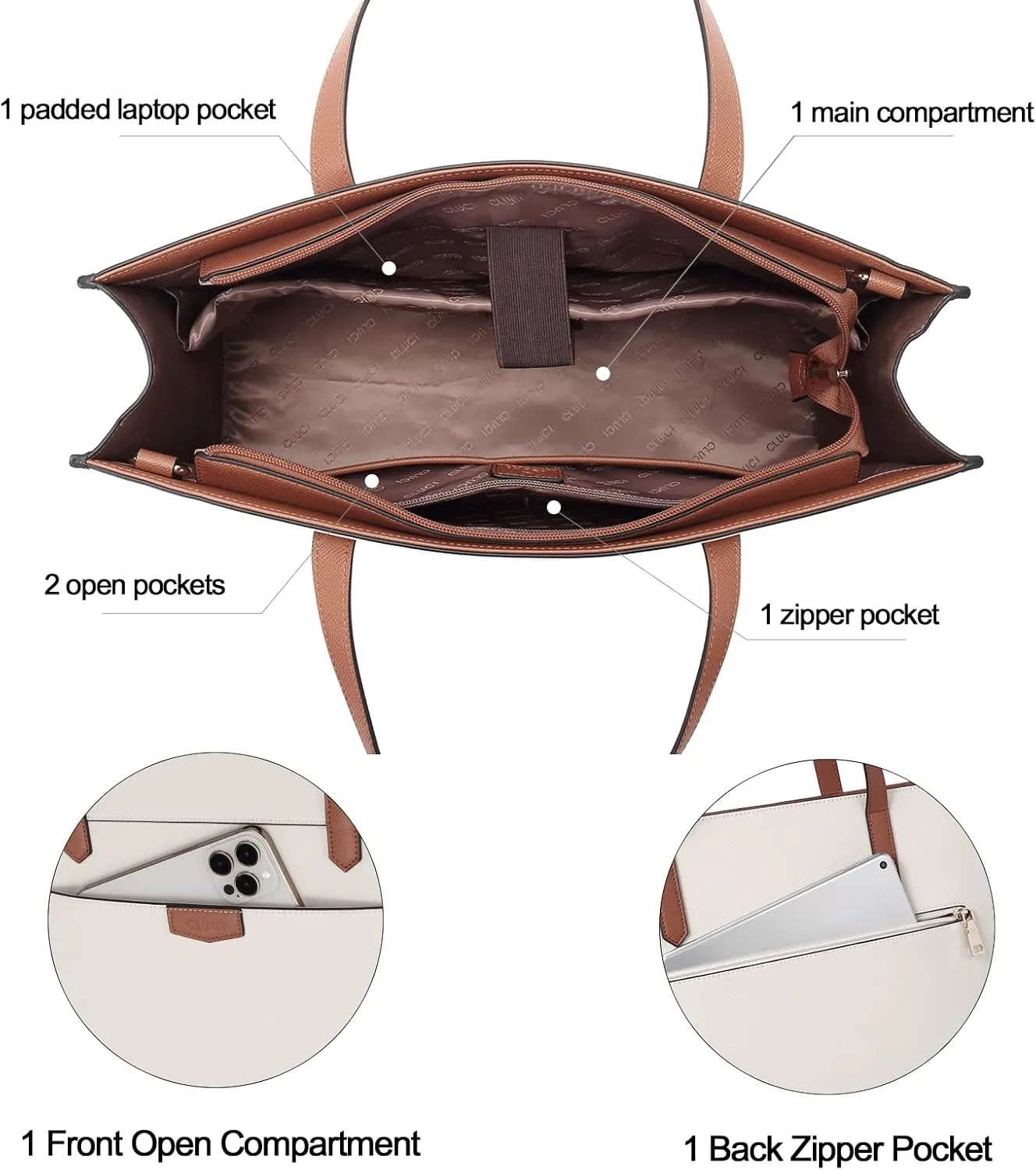 CLUCI Laptop Tote Bag for women 15.6 inch Computer Briefcase Leather Work Shoulder Bags Handbag for Office,School,Travel