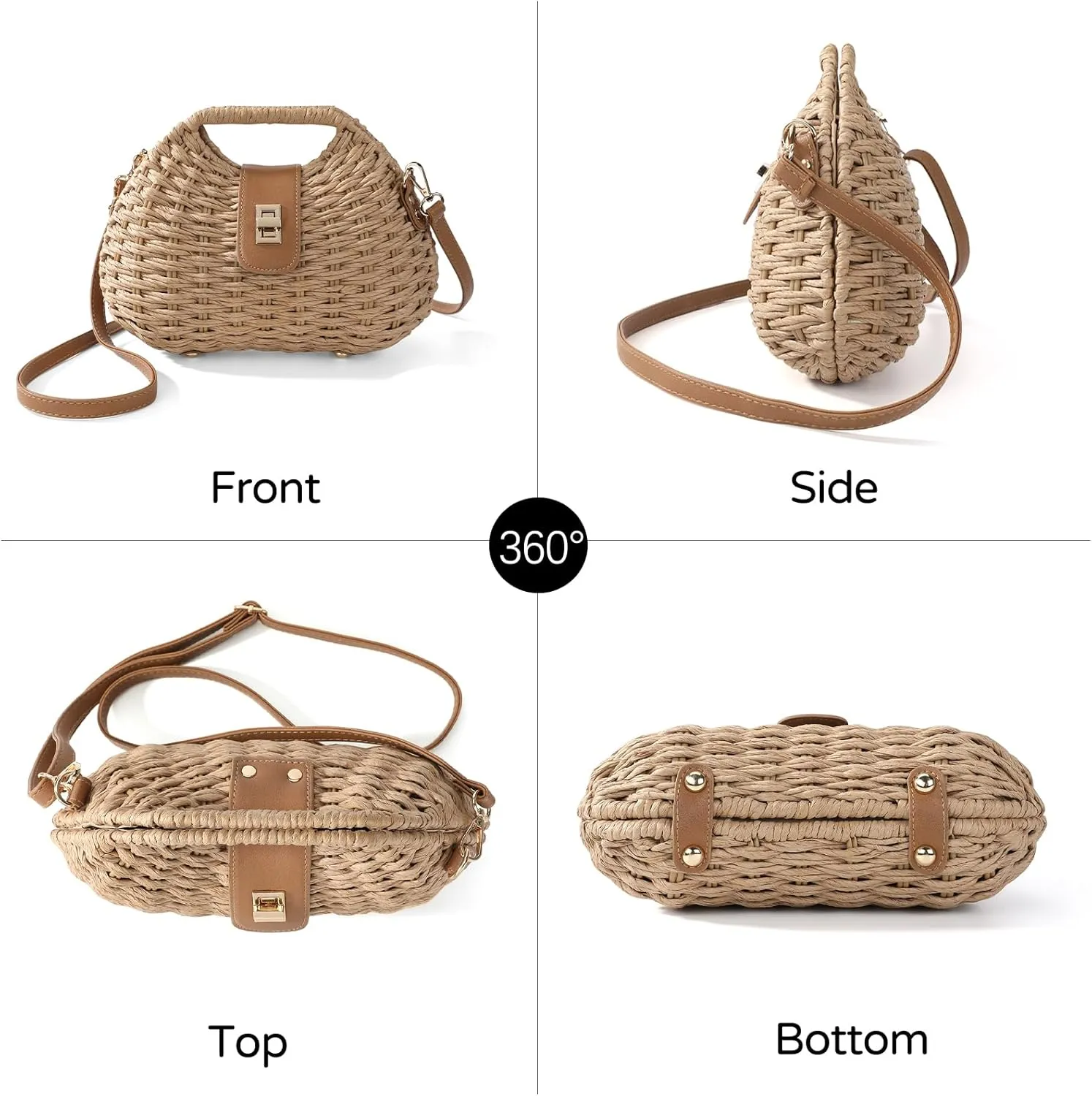 Clutch Purses for Women - Summer Beach Crossbody Bag with Adjustable Strap - Boho Shoulder Handwoven Straw Purse
