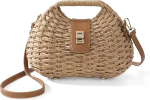 Clutch Purses for Women - Summer Beach Crossbody Bag with Adjustable Strap - Boho Shoulder Handwoven Straw Purse