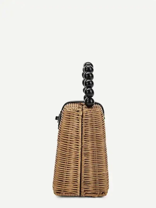 CM-BGS116711 Women Trendy Mini Twist Lock Box Bag With Ball Handle - Coffee