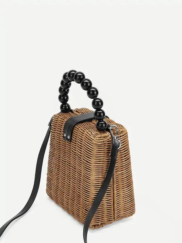 CM-BGS116711 Women Trendy Mini Twist Lock Box Bag With Ball Handle - Coffee