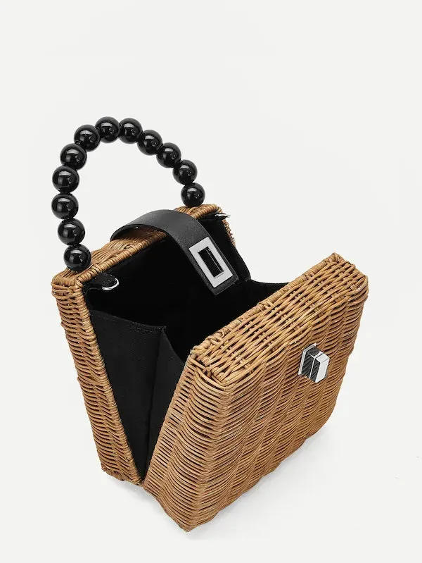 CM-BGS116711 Women Trendy Mini Twist Lock Box Bag With Ball Handle - Coffee
