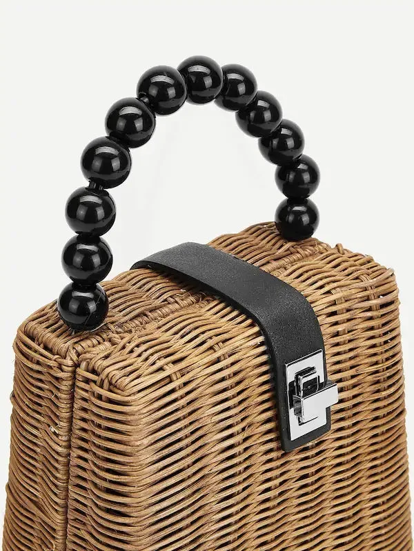 CM-BGS116711 Women Trendy Mini Twist Lock Box Bag With Ball Handle - Coffee
