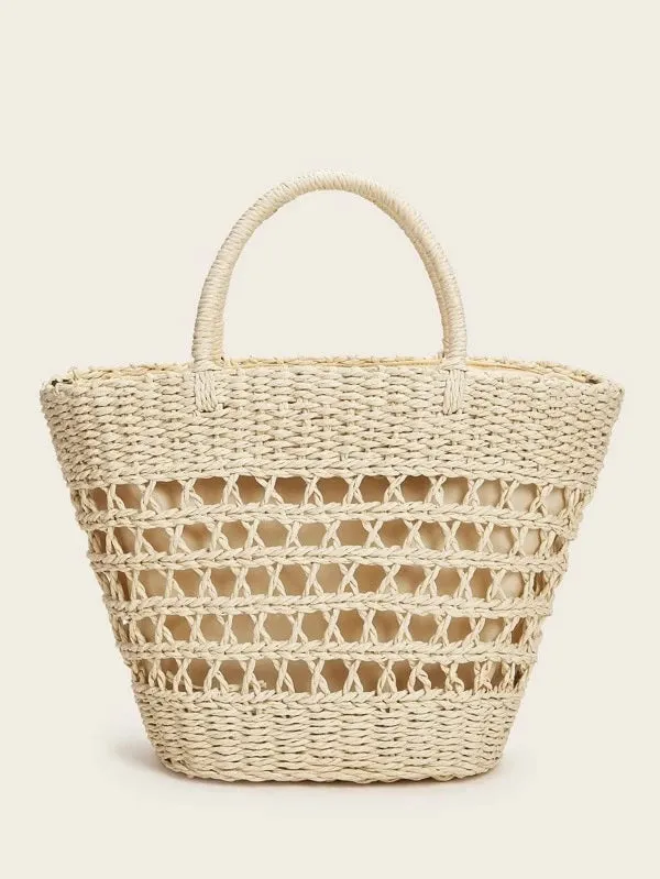 CM-BGS305788 Women Trendy Bohemian Style Minimalist Braided Satchel Bag - Beige